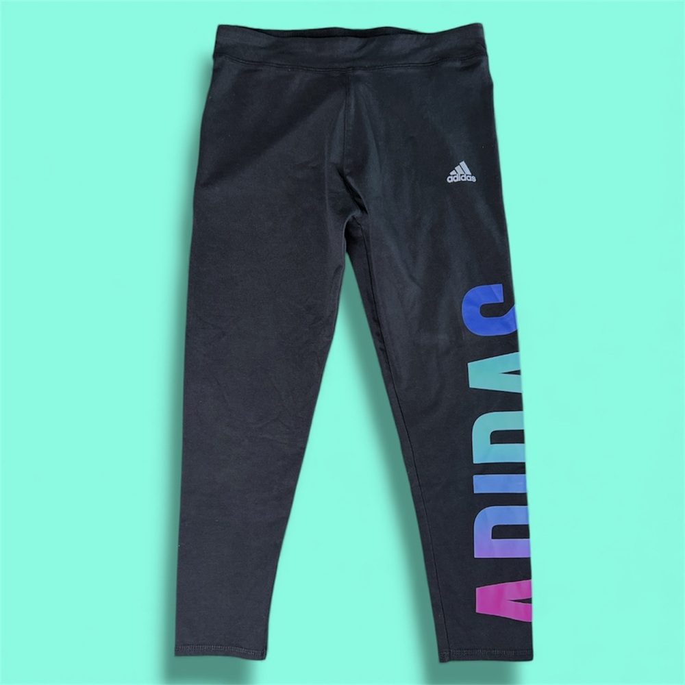 Adidas girls size XL 16 athletic pants leggings regular fit black ombré logo